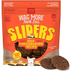 Cloud Star Wag More Bark Less Sliders Beef Cheeseburger Recipe Grain-Free Soft & Chewy Dog Treats, 8-oz bag
