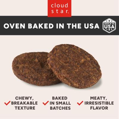 Show full view: Cloud Star Wag More Bark Less Sliders Beef Cheeseburger Recipe Grain-Free Soft & Chewy Dog Treats, 8-oz bag slide 4 of 8