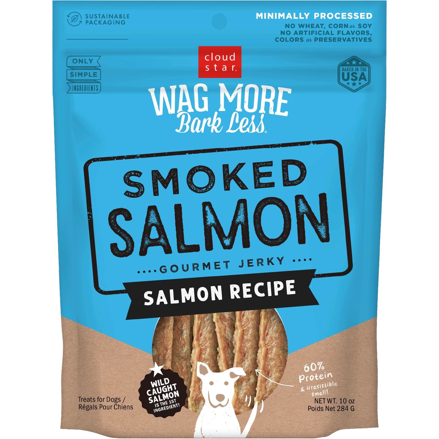 Cloud Star Wag More Bark Less Smoked Salmon Grain-Free Jerky Dog Treats, 10-oz bag