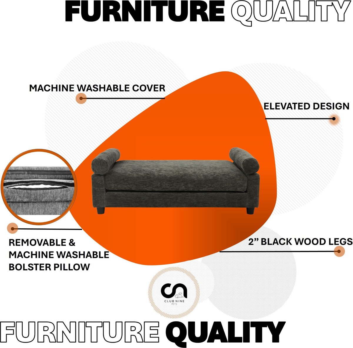 Club Nine Pets Serene Orthopedic Furniture Style Elevated Dog & Cat Sofa Bed with Removable Cover