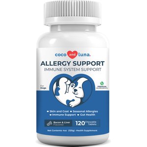 Coco and Luna Allergy Relief Immune System Health Bacon & Liver Flavor Chewable Tablets Dog Supplement, 120 count
