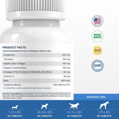 Show full view: Coco and Luna Allergy Relief Immune System Health Bacon & Liver Flavor Chewable Tablets Dog Supplement, 120 count slide 7 of 9