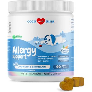 Coco and Luna Allergy Support with Quercetin & Bromelain Seasonal Allergies, Immune Support & Gut Health Soft Chew Supplement for Dogs, 90 count