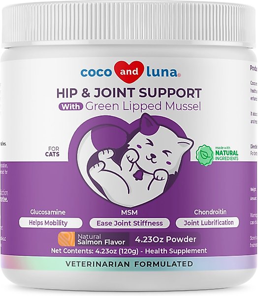 Coco and Luna Glucosamine with Green Lipped Mussel Hip & Joint Powder Supplement for Cats, 120-gr jar