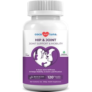 Coco and Luna Hip & Joint Bacon & Liver Flavor Dog Supplement, 120 count