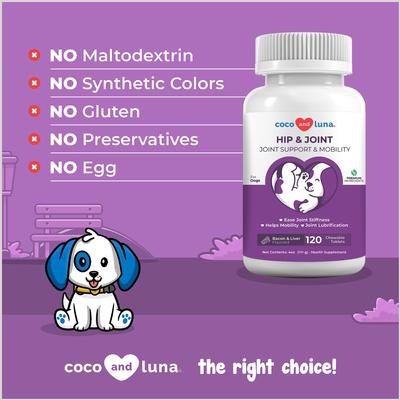 Show full view: Coco and Luna Hip & Joint Bacon & Liver Flavor Dog Supplement, 120 count slide 6 of 10
