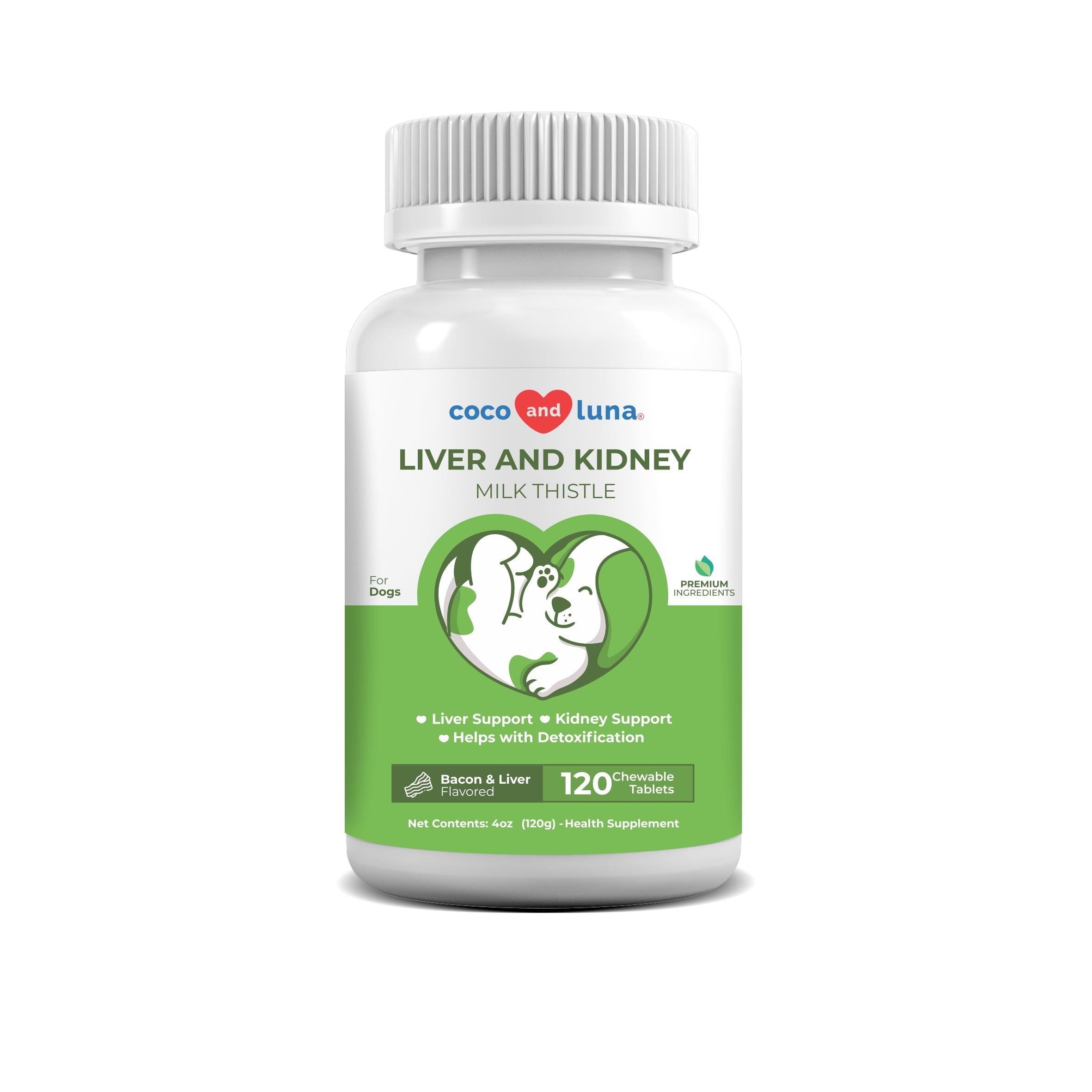 Liver & Kidney Milkthistle Bacon & Liver Flavor Dog Supplement, 120 count
