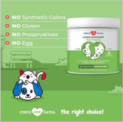 Show full view: Coco and Luna Liver Support Organic Milk Thistle Salmon Flavor Powder Dog & Cat Supplement, 4-oz jar slide 6 of 9