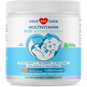 Coco and Luna Multivitamin with Taurine & Spirulina 10-in-1 Powder Multivitamin for Cats, 120-gr jar