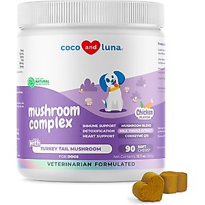 Coco and Luna Mushroom Complex Soft Chew Immune Support Supplement for Dogs, 90 count