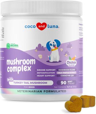 Show full view: Coco and Luna Mushroom Complex Soft Chew Immune Support Supplement for Dogs, 90 count slide 1 of 8
