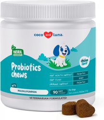 Coco and Luna Probiotics Soft Chew Diarrhea & Gas Support Supplement for Dogs, 90 count