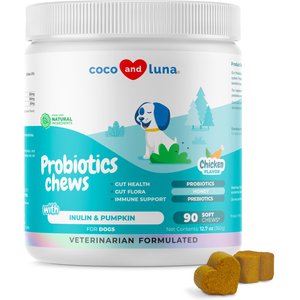 Coco and Luna Probiotics Soft Chew Diarrhea & Gas Support Supplement for Dogs, 90 count