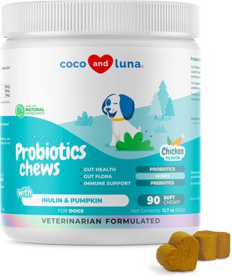Show full view: Coco and Luna Probiotics Soft Chew Diarrhea & Gas Support Supplement for Dogs, 90 count slide 1 of 8
