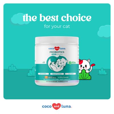 Show full view: Coco and Luna Probiotics with Inulin Stomach & Digestion Powder Probiotic Supplement for Cats, 120-gr jar slide 5 of 8