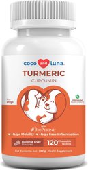 Coco and Luna Turmeric Curcumin Anti-Inflammatory Bacon & Liver Flavor Dog Supplement, 120 count