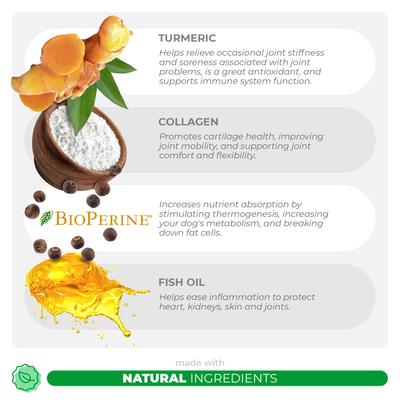 Show full view: Coco and Luna Turmeric Curcumin with Collagen, BioPerine & Fish Oil Soft Chew Joint Supplement for Dogs, 90 count slide 4 of 9