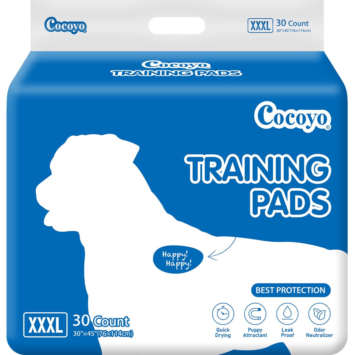 COCOYO Best Value Super Absorbent & Leak Proof Unscented Dog Training Pads, 30 x 45-in, 30 count