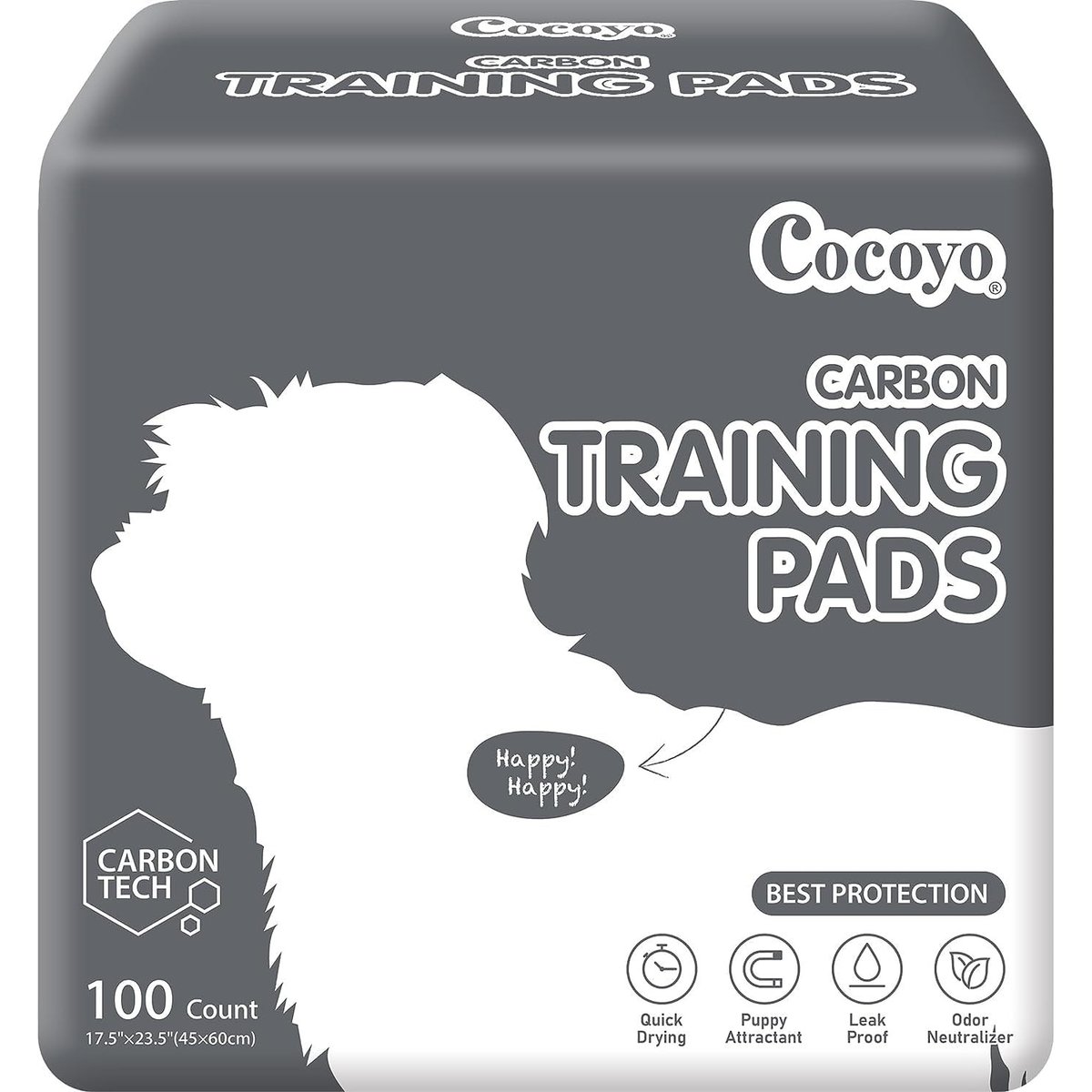 COCOYO Carbon Odor Eliminator with Charcoal Unscented Dog Training Pads, 17.5 x 23.5-in, 100 count