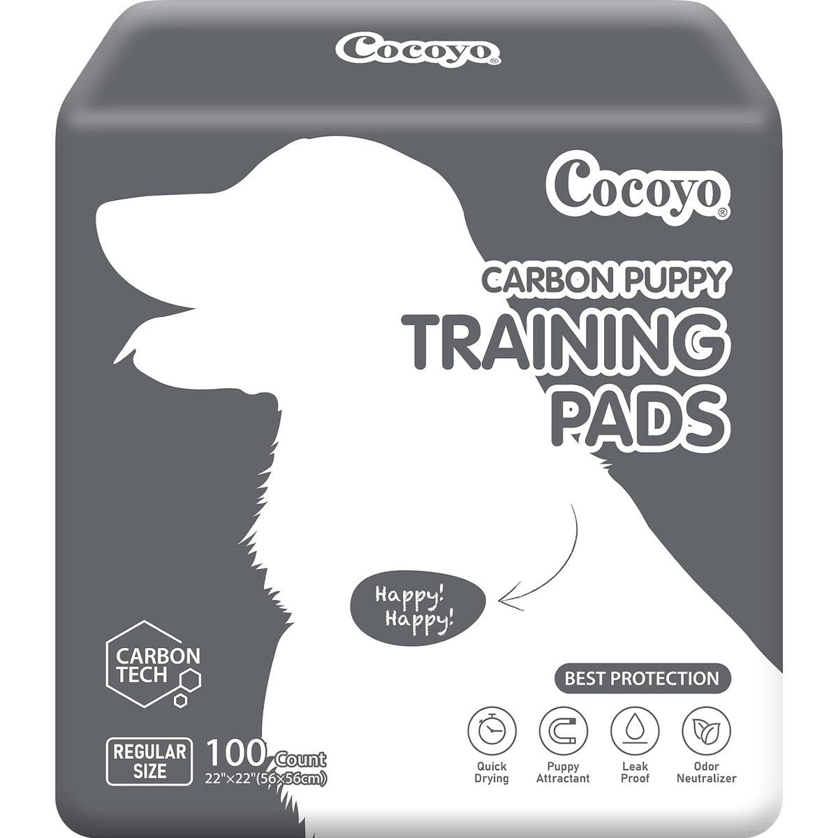 COCOYO Carbon Odor Eliminator with Charcoal Unscented Dog Training Pads, 22 x 22-in, 100 count