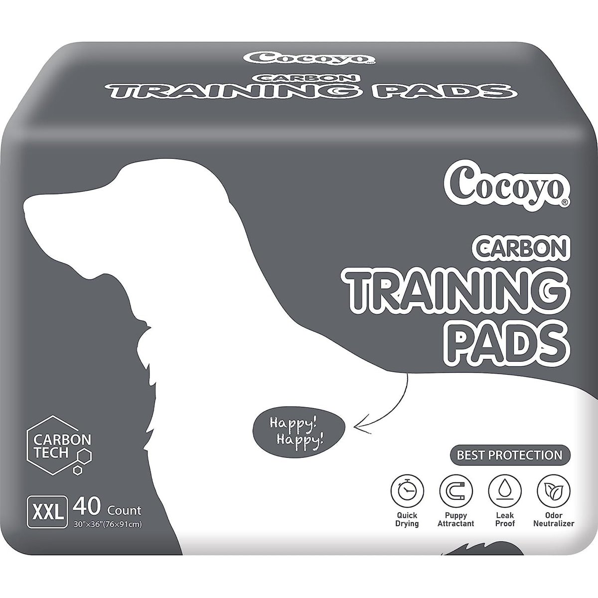 COCOYO Carbon Odor Eliminator with Charcoal Unscented Dog Training Pads, 30 x 36-in, 40 count