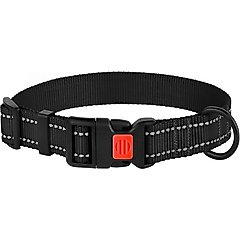 CollarDirect Adjustable Reflective Nylon Dog Collar, Black, Medium