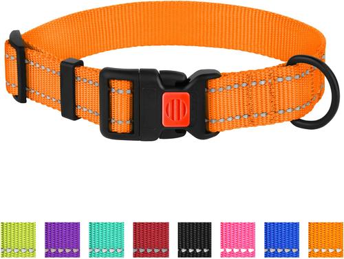 Show full view: CollarDirect Adjustable Reflective Nylon Dog Collar, Orange, Medium slide 7 of 8