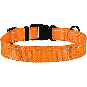 CollarDirect Adjustable Reflective Nylon Dog Collar, Orange, Small