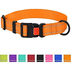 CollarDirect Adjustable Reflective Nylon Dog Collar, Orange, Small
