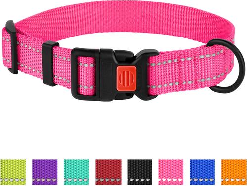 Show full view: CollarDirect Adjustable Reflective Nylon Dog Collar, Pink, Large slide 7 of 8