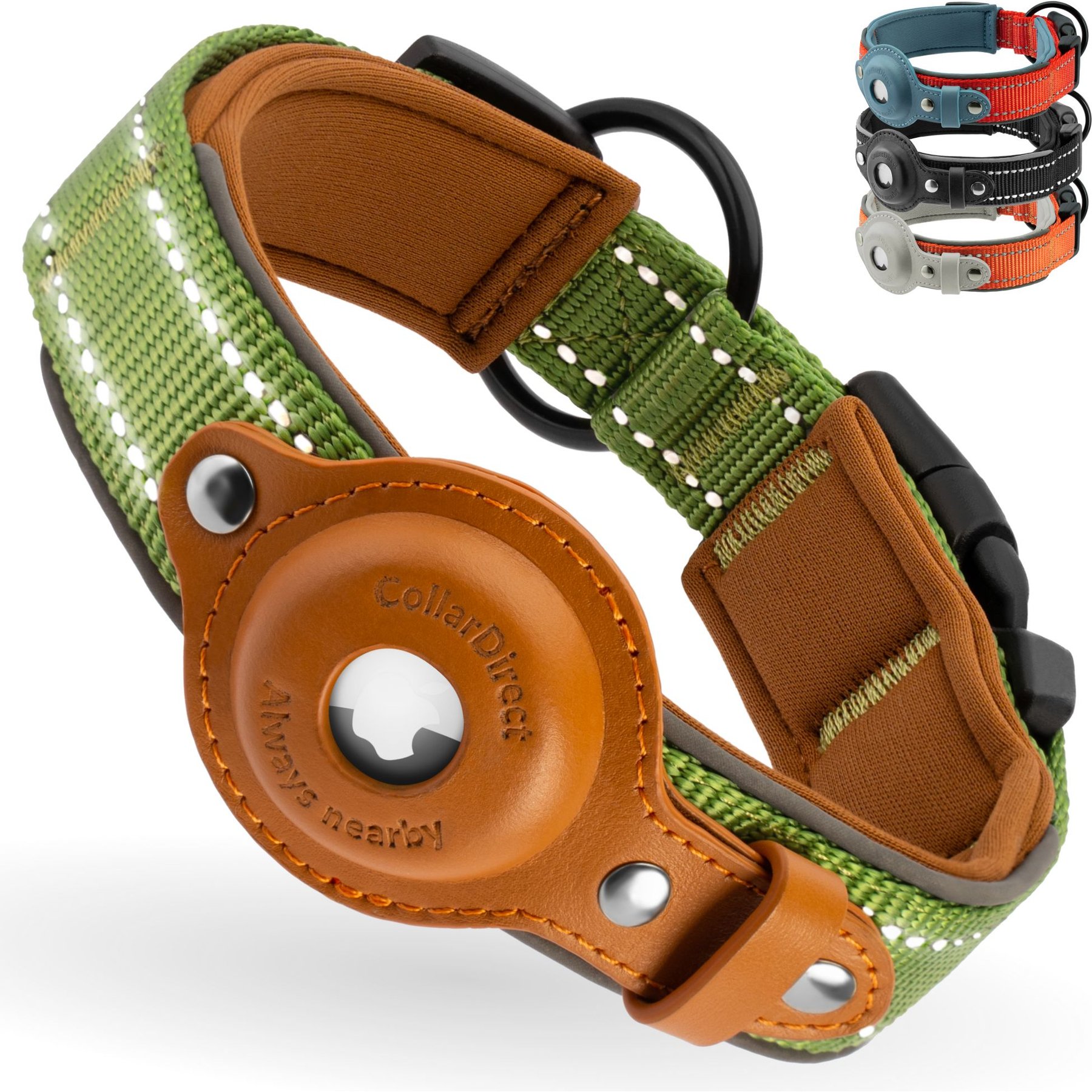 CollarDirect Airtag Dog Collar, Green, Medium
