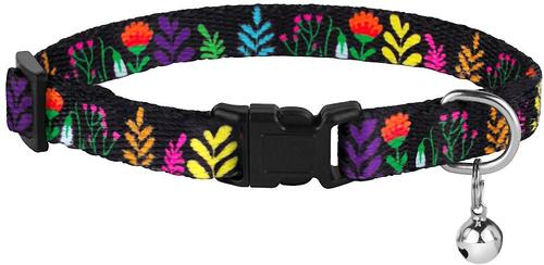 Show full view: CollarDirect Floral Design Pattern Nylon Cat Collar, Black slide 2 of 3