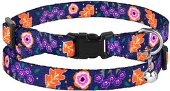 CollarDirect Floral Design Pattern Nylon Cat Collar, Navy Blue