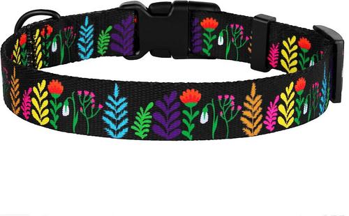 Show full view: CollarDirect Floral Design Pattern Nylon Dog Collar, Black, Large slide 3 of 6