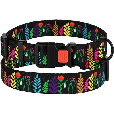 CollarDirect CollarDirect Floral Design Pattern Nylon Dog Collar, Black, Medium