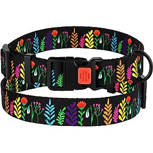 CollarDirect Floral Design Pattern Nylon Dog Collar, Black, Small