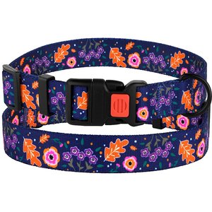 CollarDirect Floral Design Pattern Nylon Dog Collar, Navy Blue, Large