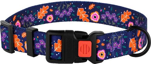 Show full view: CollarDirect Floral Design Pattern Nylon Dog Collar, Navy Blue, Large slide 2 of 6