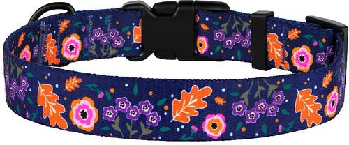 Show full view: CollarDirect Floral Design Pattern Nylon Dog Collar, Navy Blue, Large slide 3 of 6