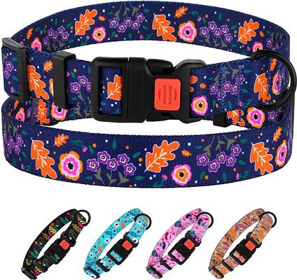 Show full view: CollarDirect Floral Design Pattern Nylon Dog Collar, Navy Blue, Large slide 5 of 6
