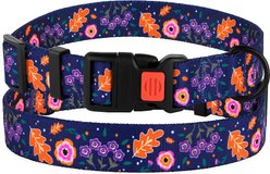 CollarDirect Floral Design Pattern Nylon Dog Collar, Navy Blue, Medium