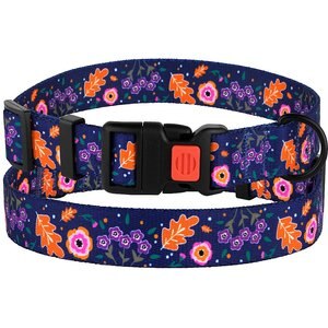 CollarDirect Floral Design Pattern Nylon Dog Collar, Navy Blue, Medium
