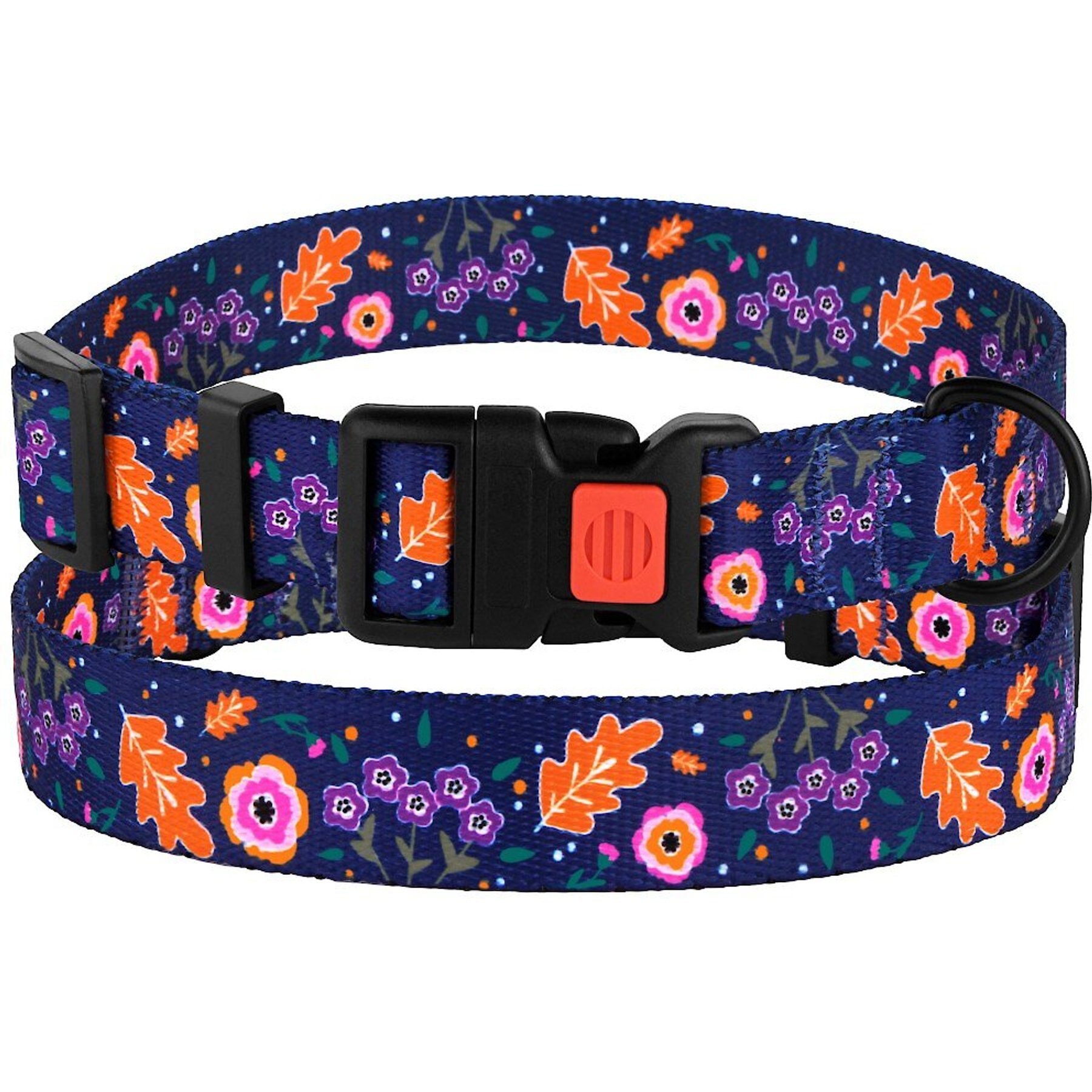 CollarDirect Floral Design Pattern Nylon Dog Collar, Navy Blue, Small