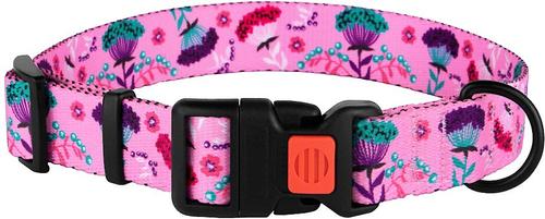 Show full view: CollarDirect Floral Design Pattern Nylon Dog Collar, Pink, Large slide 2 of 6