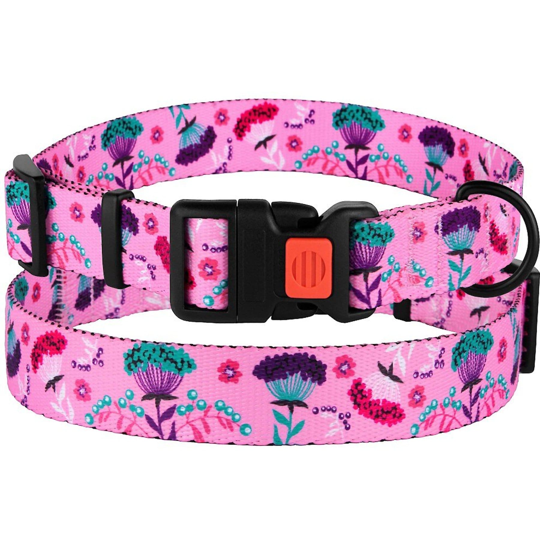 CollarDirect Floral Design Pattern Nylon Dog Collar, Pink, X-Large