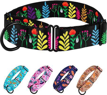 Show full view: CollarDirect Floral Design Pattern Nylon Martingale Dog Collar, Black, Large slide 3 of 4