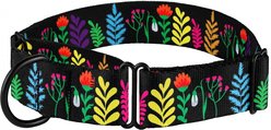 CollarDirect Floral Design Pattern Nylon Martingale Dog Collar, Black, Medium
