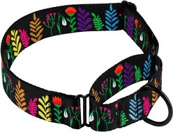 CollarDirect Floral Design Pattern Nylon Martingale Dog Collar, Black, Medium slide 2 of 3