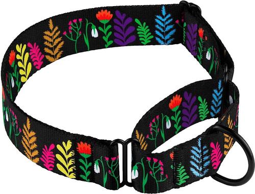 Show full view: CollarDirect Floral Design Pattern Nylon Martingale Dog Collar, Black, Medium slide 3 of 5