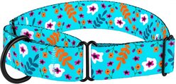 CollarDirect Floral Design Pattern Nylon Martingale Dog Collar, Mint Green, Medium